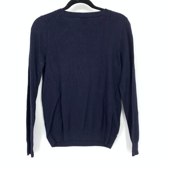 J.Crew Factory Crew Neck Sweater Womens Sz M Navy Blue Cat Graphic Wool Blend - Picture 2 of 7